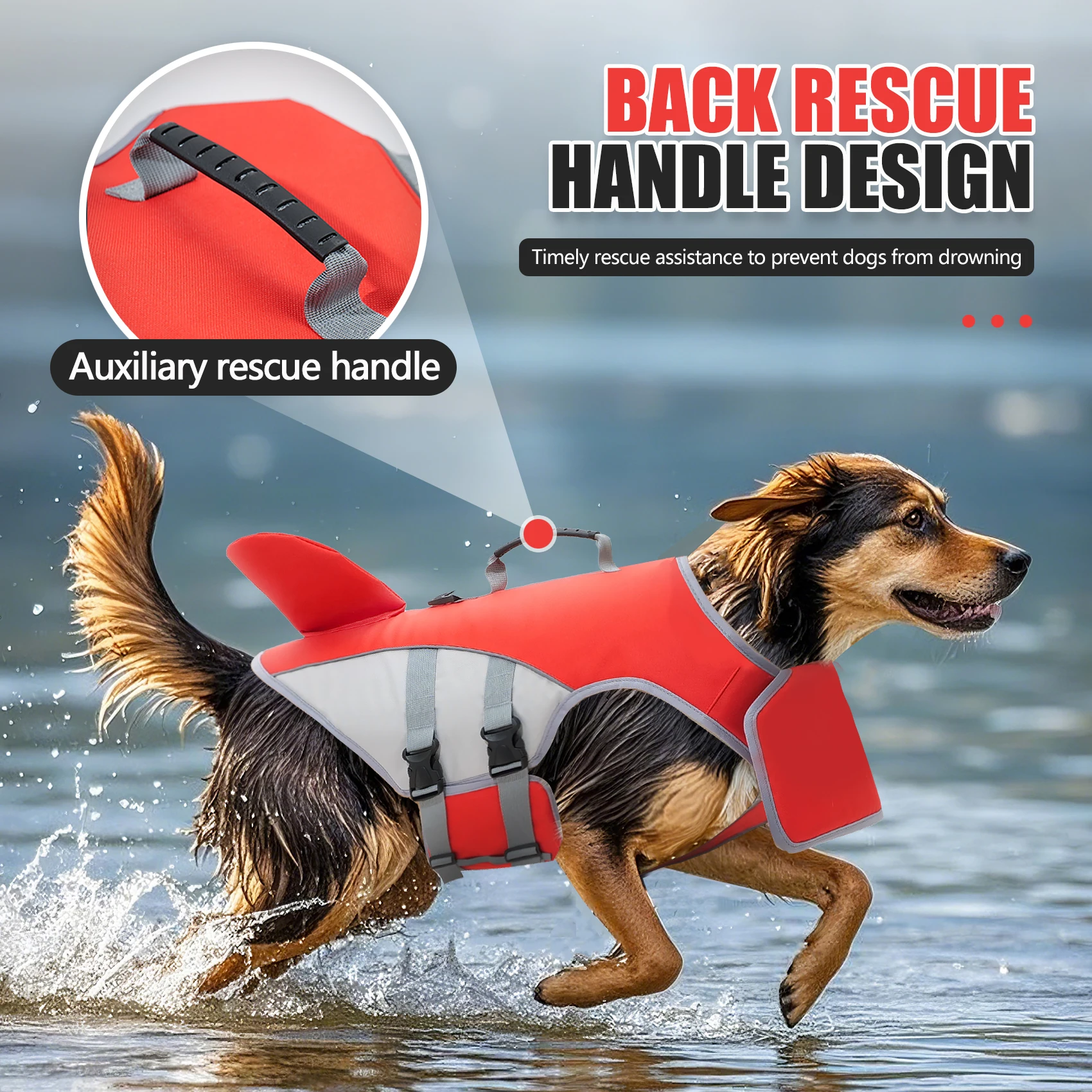 Colete Salva-Vidas para Cães com Listras Refletivas Ajustável - Imagem 4