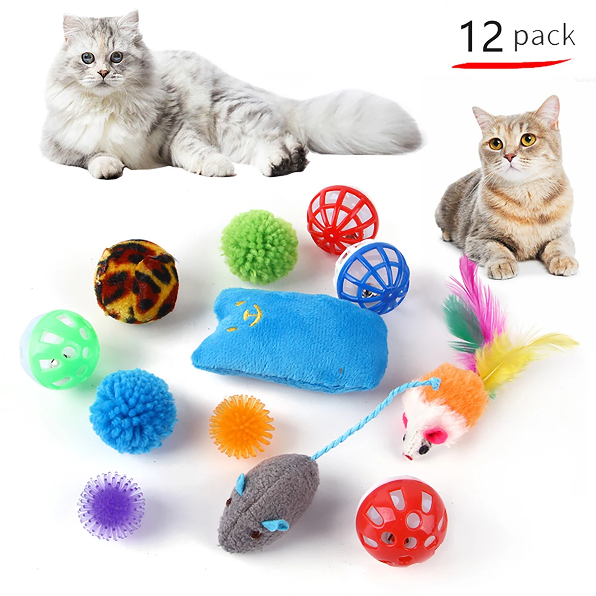 Kit de Brinquedos para Gatos 12 ou 20 Peças com Varinha e Bolinhas - Imagem 2