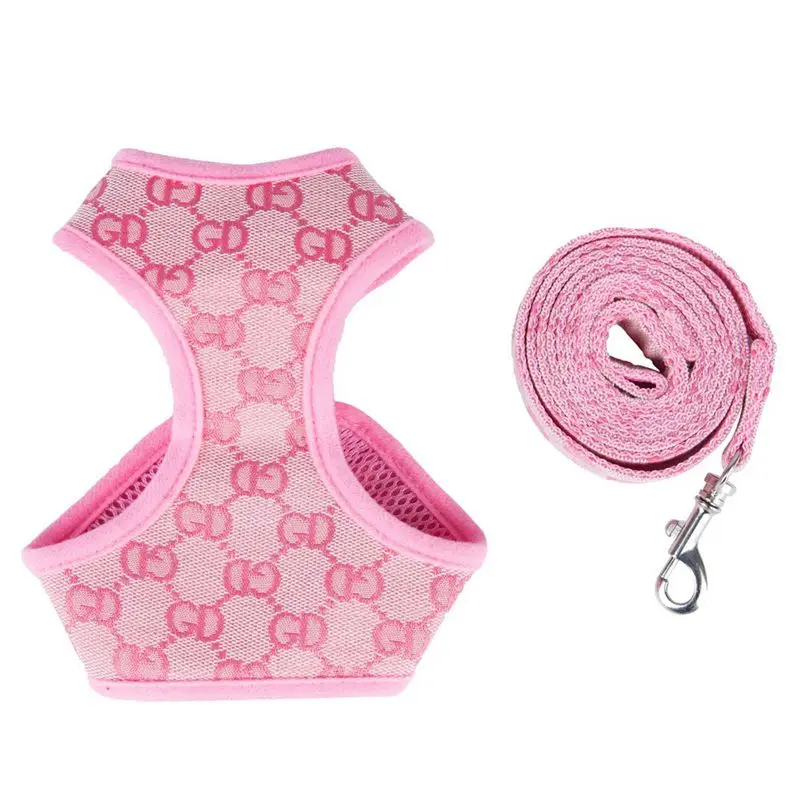 Conjunto Coleira e Guia para Cães Pequenos Malha Respirável Rosa - Image 2