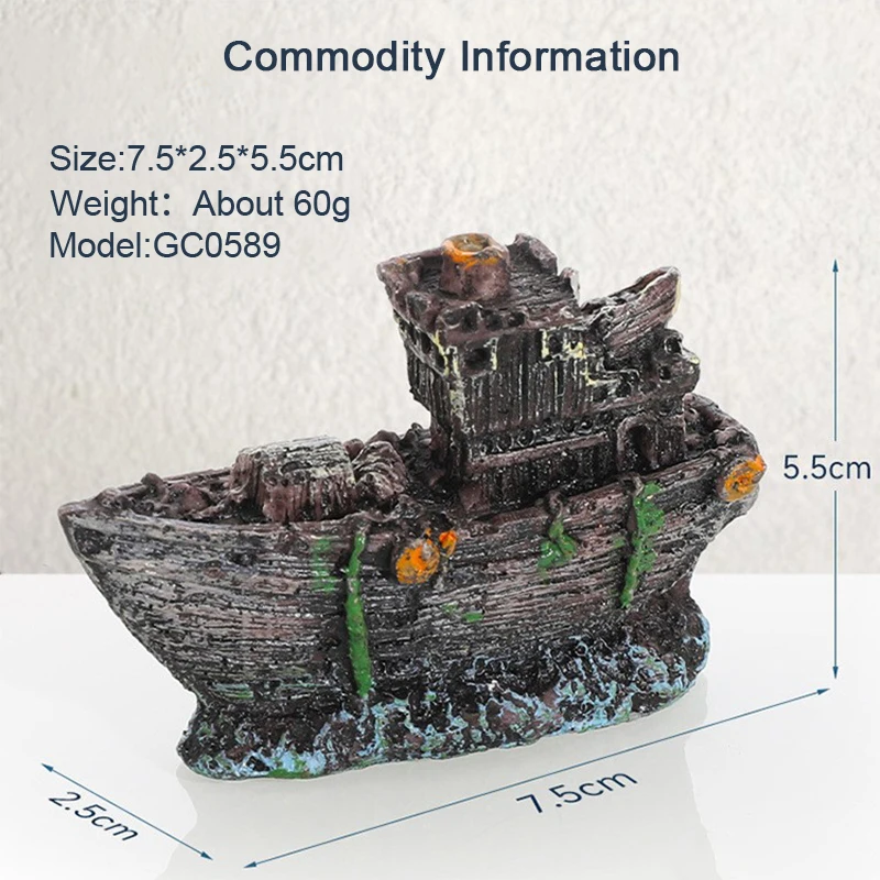 Decoração de Aquário Navio Retrô de Resina para Peixes com Caverna Esconderijo - Imagem 6