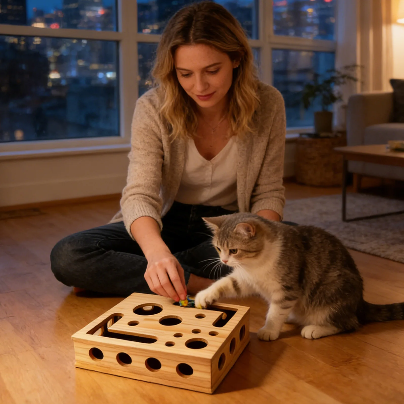 Caixa de Enriquecimento para Gatos com Lixa e Quebra-Cabeça de Madeira - Imagem 5