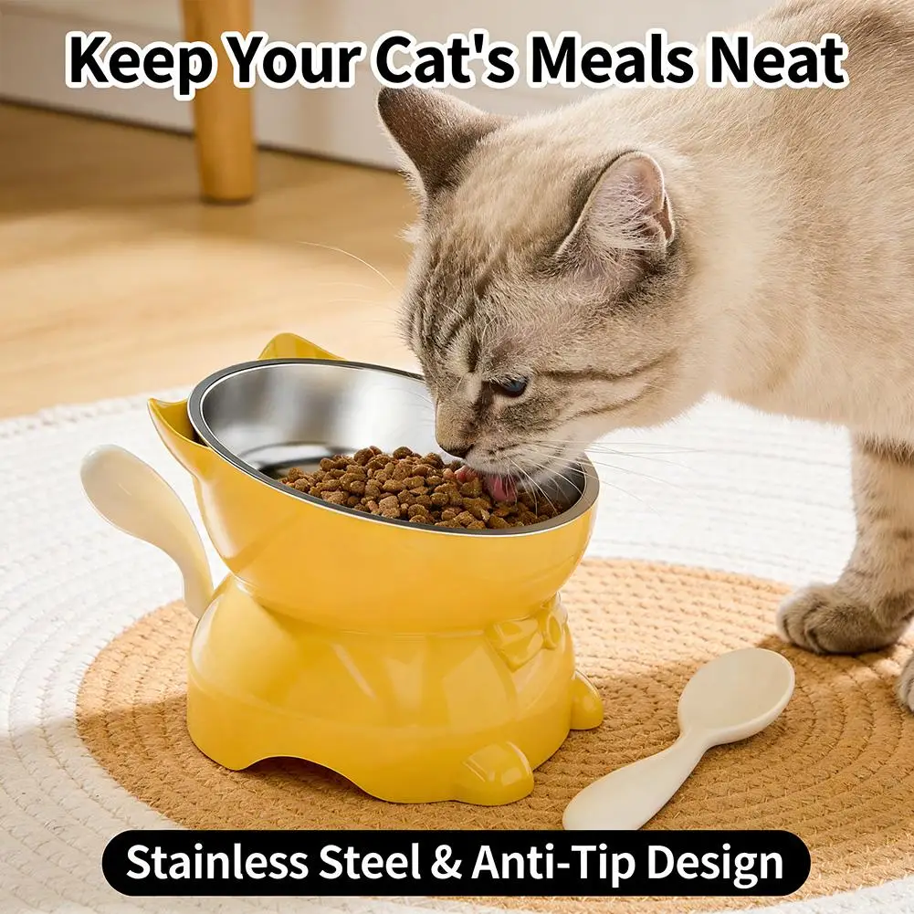 Tigela Elevada para Gatos de Aço Inoxidável com Suporte Fofo - Imagem 5