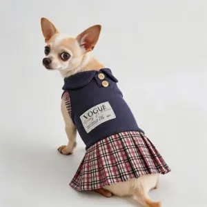 vestido colegial azul para cães pequenos