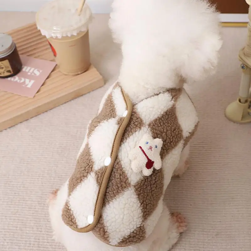 Jaqueta Velo Xadrez para Cães Pequenos BRANCO Quente - Imagem 3