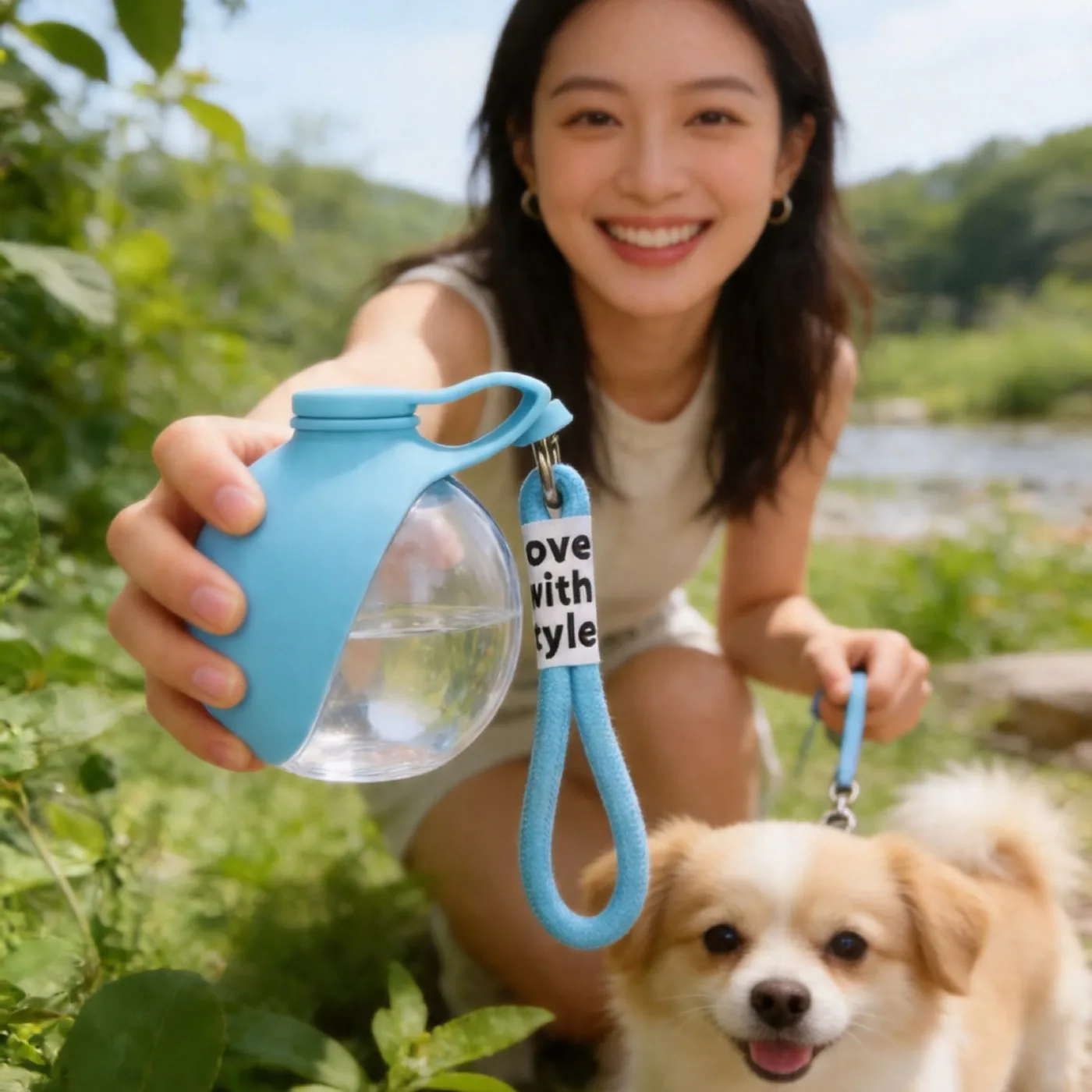 garrafa de água portátil dobrável para cães e gatos