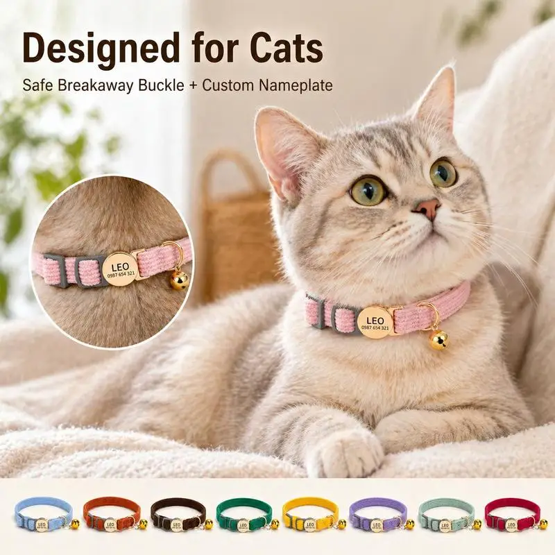 Coleira Personalizada para Gatos de Veludo Cotelê com Placa Gravada a Laser - Imagem 3