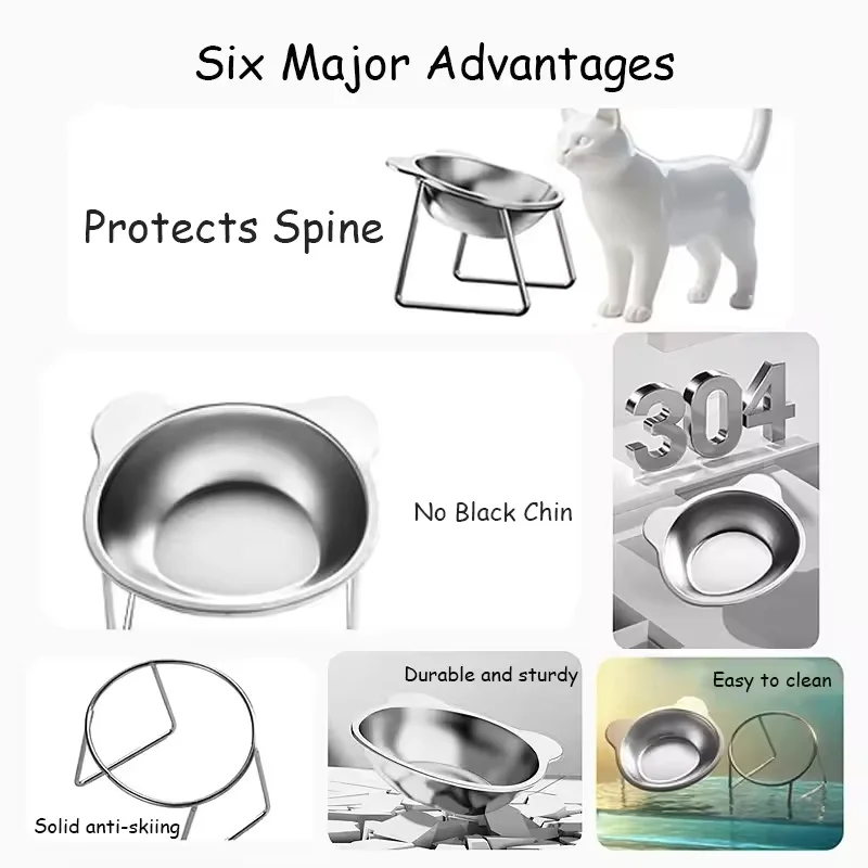 Tigela Inclinada 15° para Cães e Gatos de Inox 304 com Suporte Elevado - Imagem 3