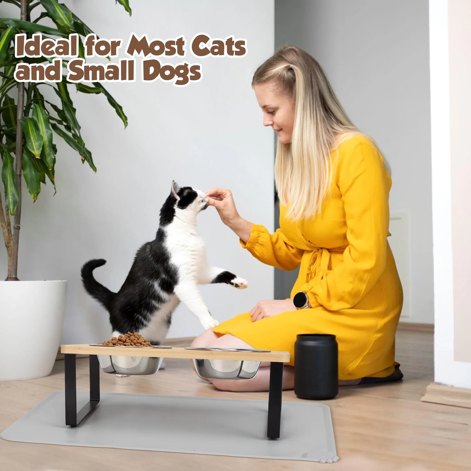 Comedouro Elevado para Gatos com 2 Tigelas Inclinadas a 15° Removíveis - Imagem 5