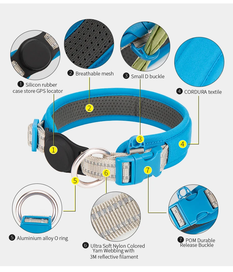 Coleira para Cães com AirTag Ajustável de Nylon Refletiva - Imagem 2