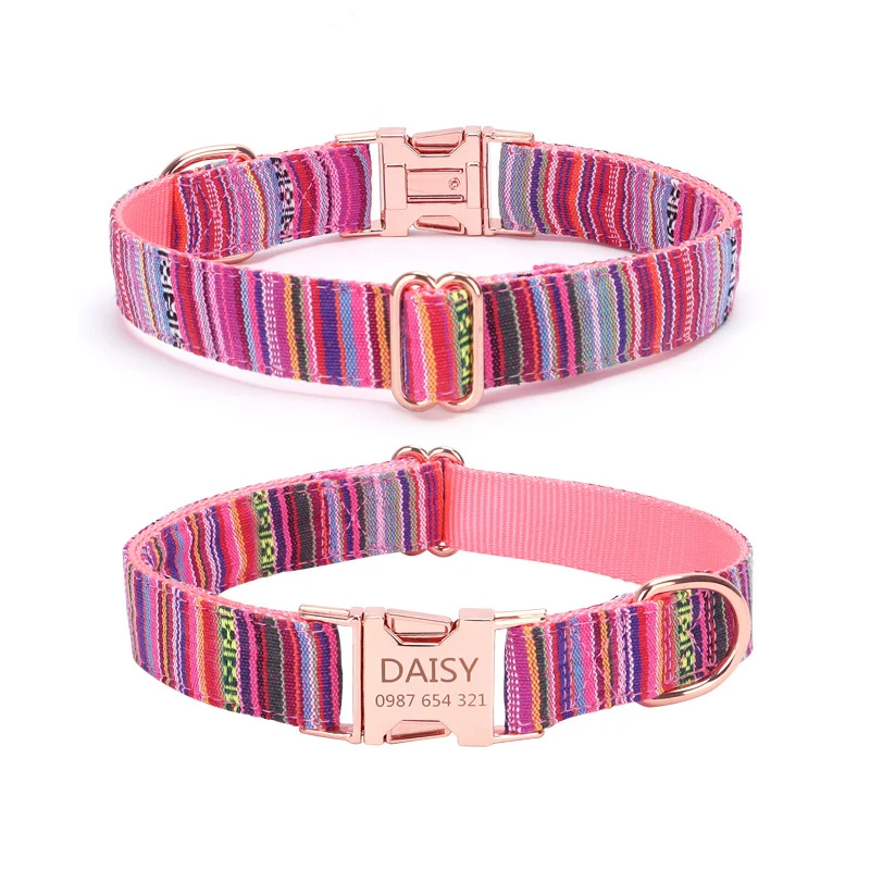 Coleira Listrada Personalizada para Cães com Fivela Rosê - Imagem 2