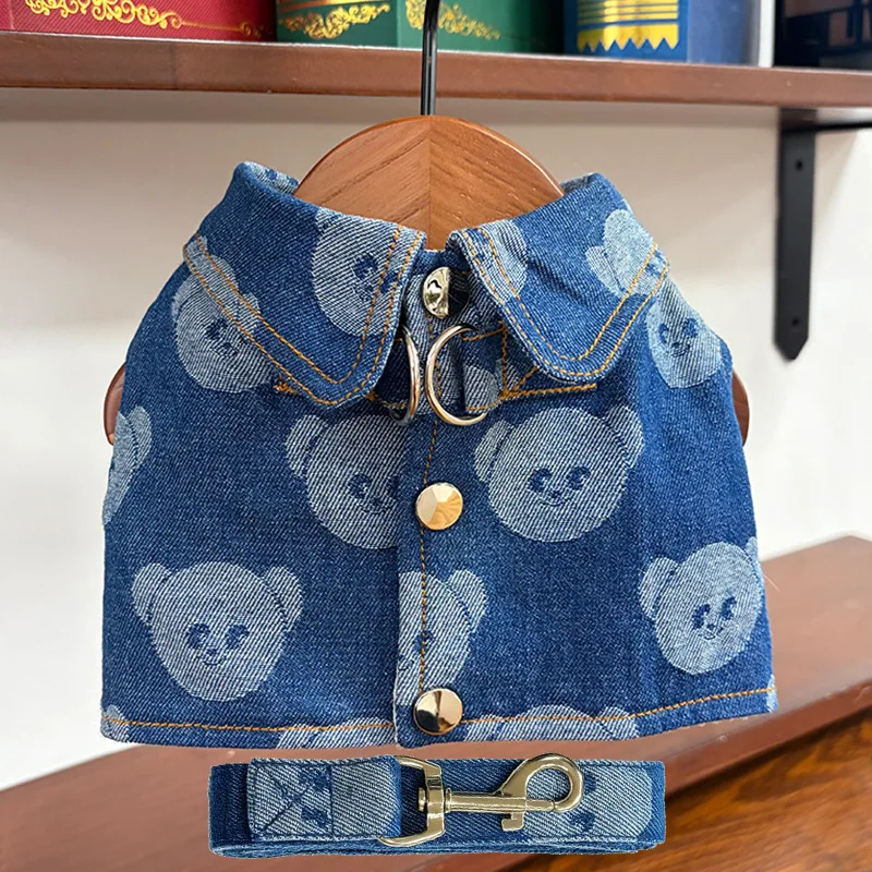 coleira peitoral jeans para cães e gatos