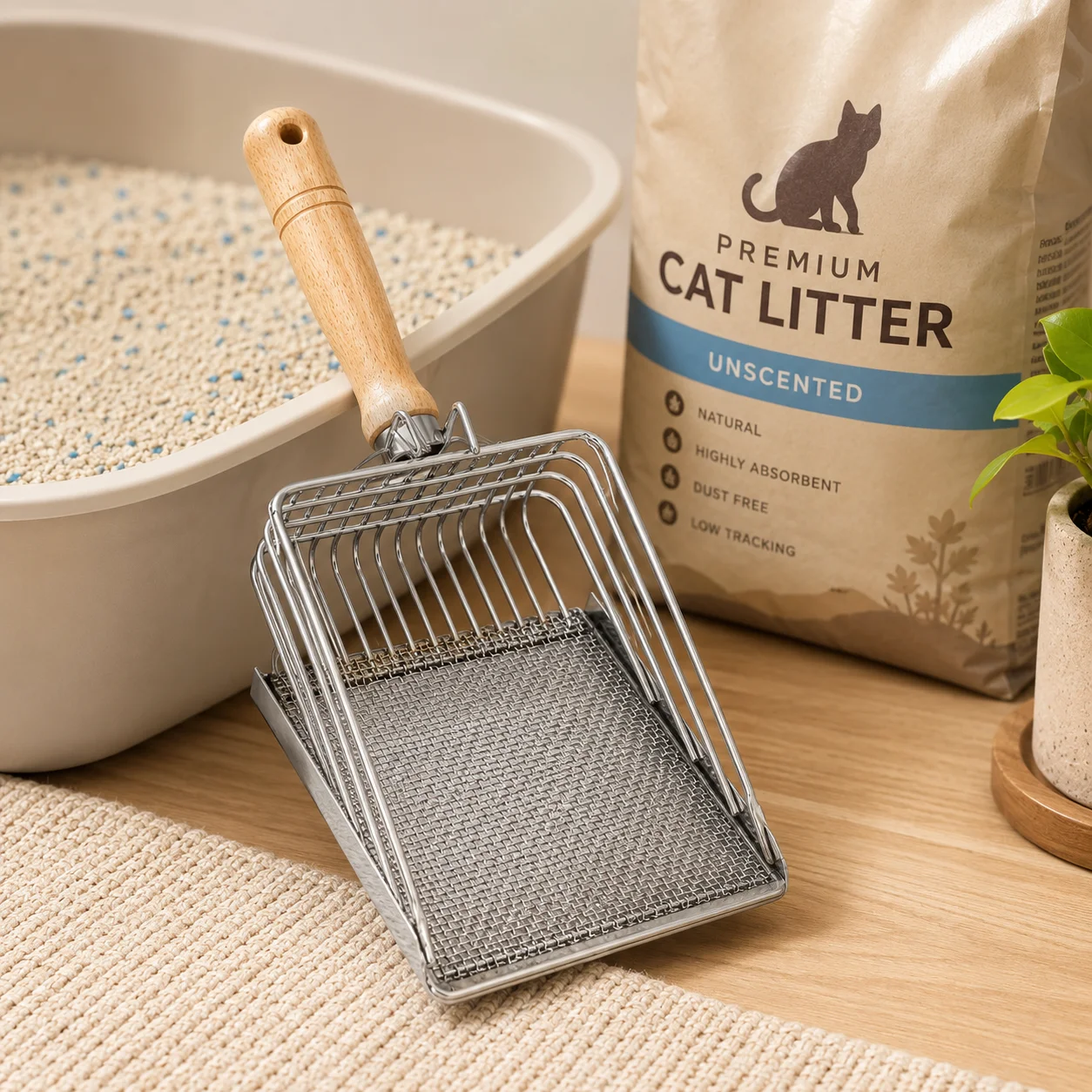 Pá para Areia de Gato em Aço Inoxidável com Peneira de Malha Fina - Image 3