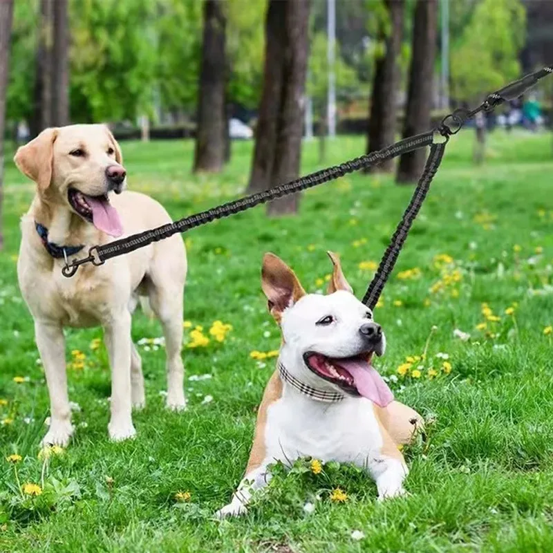Guia Dupla para Cães com Corda Elástica para Treino ao Ar Livre - Imagem 2