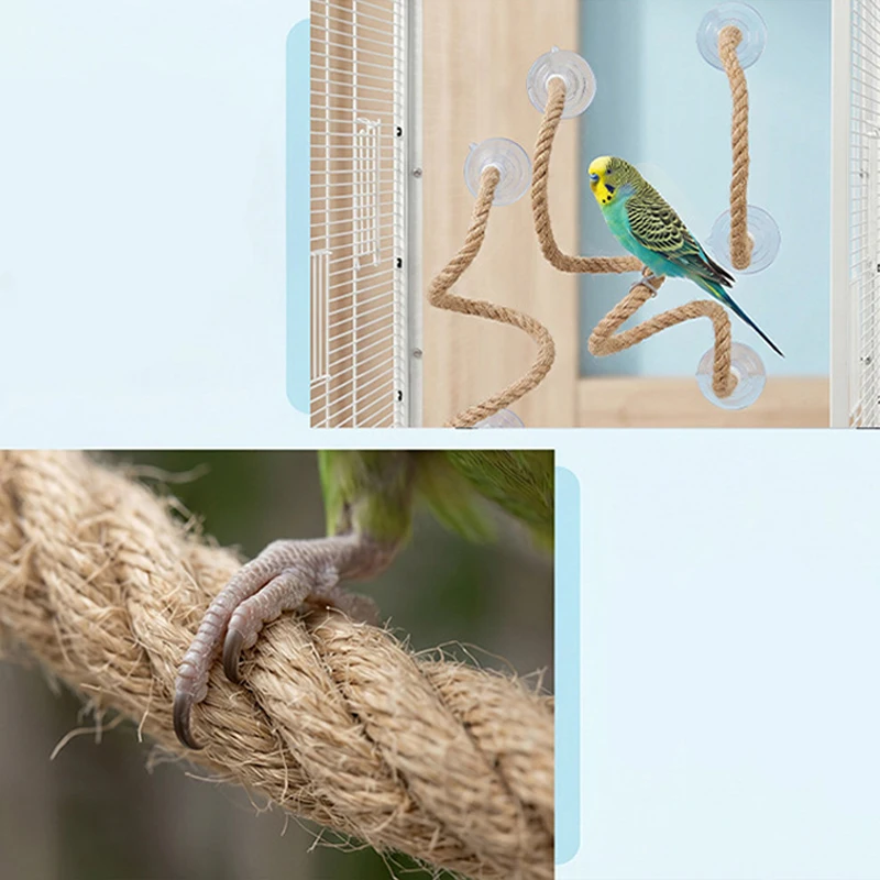 Poleiro Corda de Linho para Pássaros com Ventosa e Fio de Aço Interno - Imagem 4