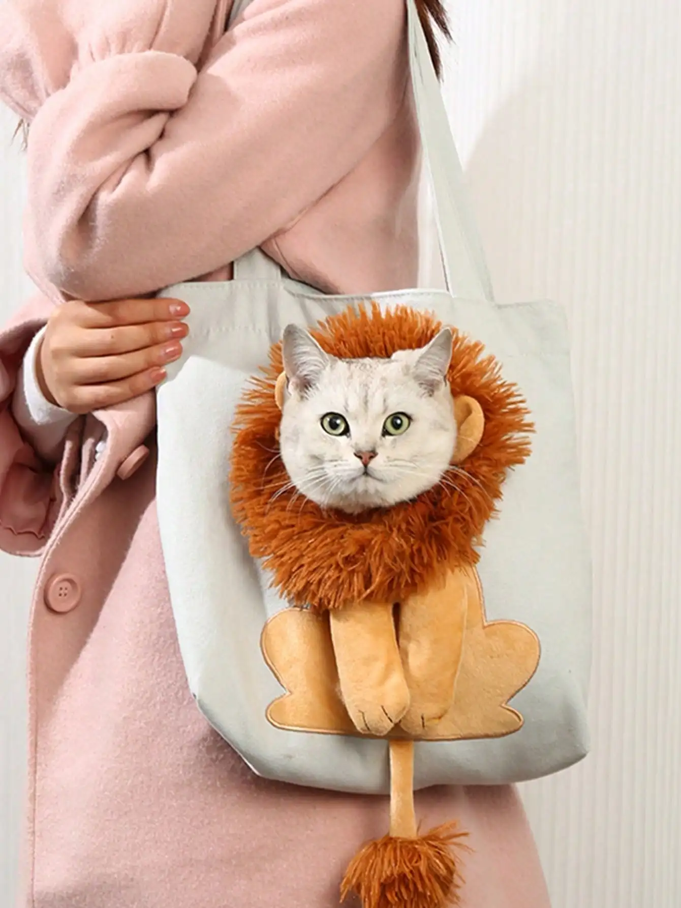 Bolsa de Ombro para Gatos de Lona em Formato de Leão Portátil - Imagem 4