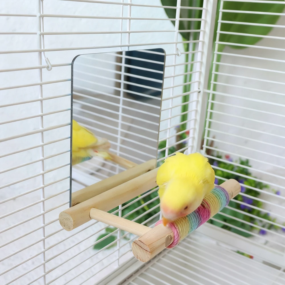 Brinquedo Poleiro para Pássaros de Juta Natural com Espelho para Gaiola - Imagem 6