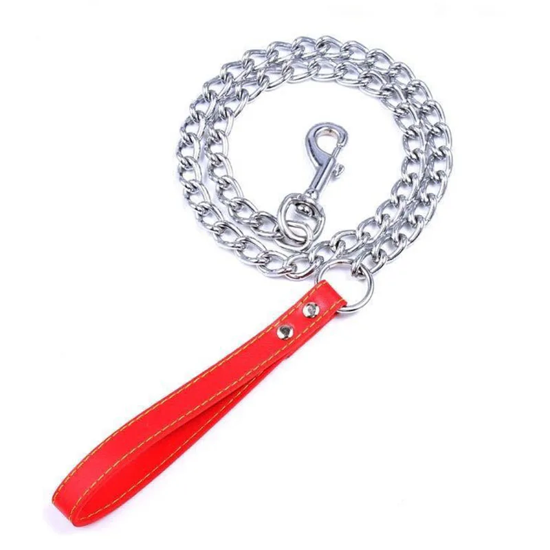 Trela de Corrente para Cães Resistente 120cm com Alça de Couro - Image 3