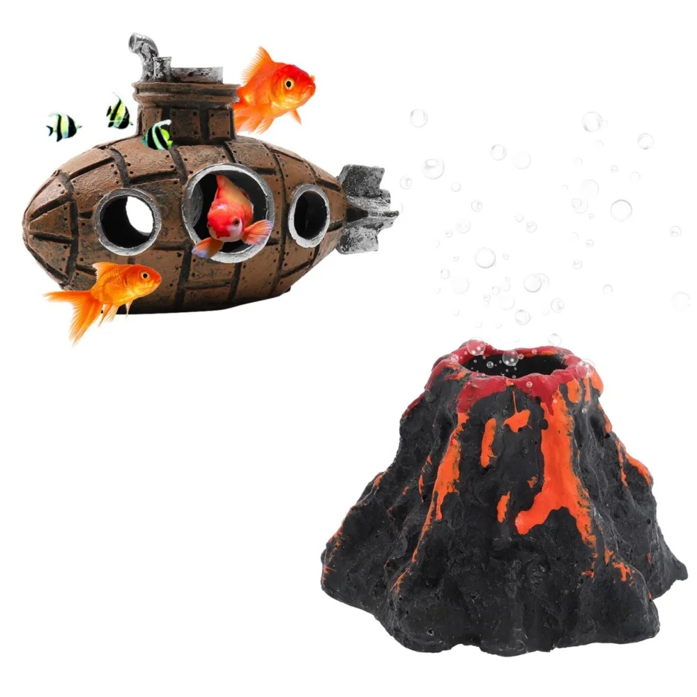 Decoração para Aquário Submarino e Vulcão com Bolhas para Peixes - Imagem 3