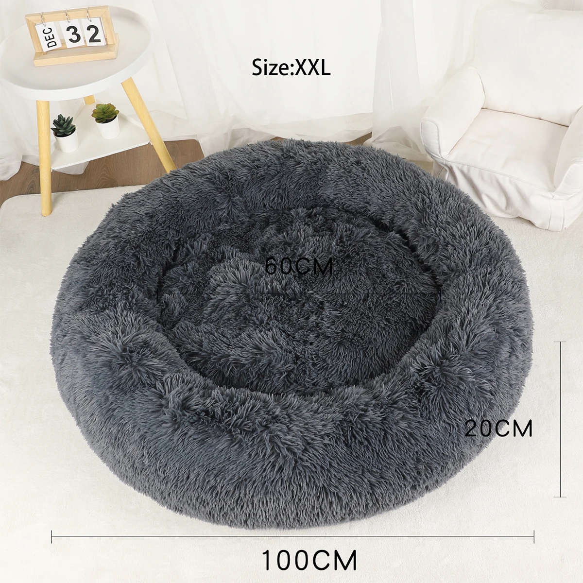 Cama Sofá para Cães e Gatos de Pelúcia Branca 40 cm - Image 5