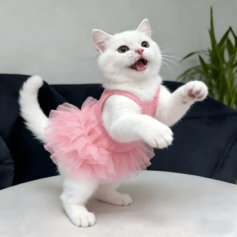 Vestido Rosa para Cães e Gatos Pequenos com Saia Bufante Lavável - Imagem 4