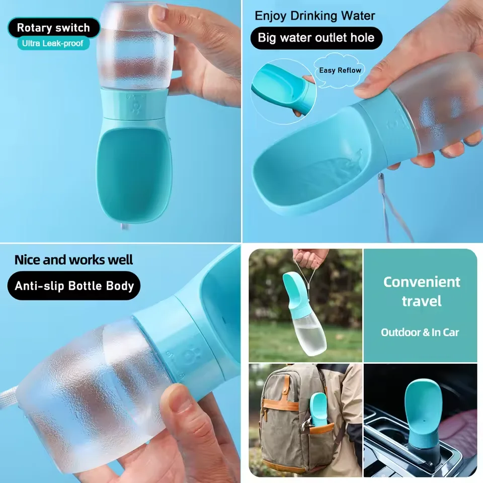 Garrafa de Água Portátil para Cães e Gatos 500ml com Tigela Integrada - Imagem 6