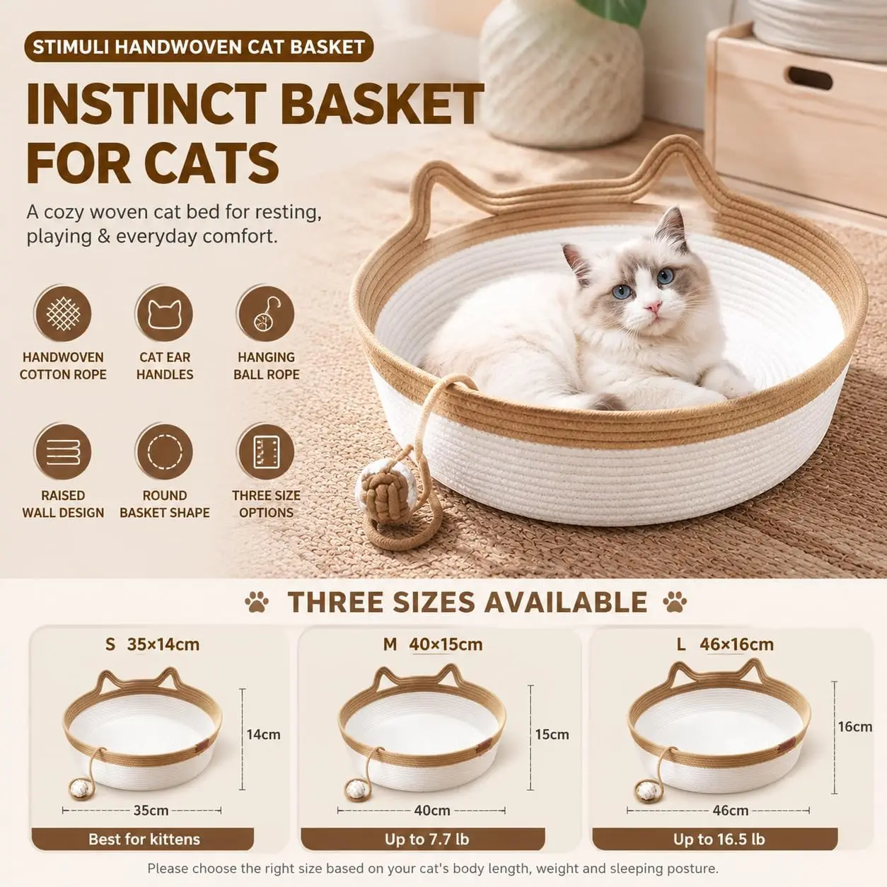 Cama Cesto para Gatos de Corda de Algodão Tecida com Cauda de Brinquedo - Imagem 3