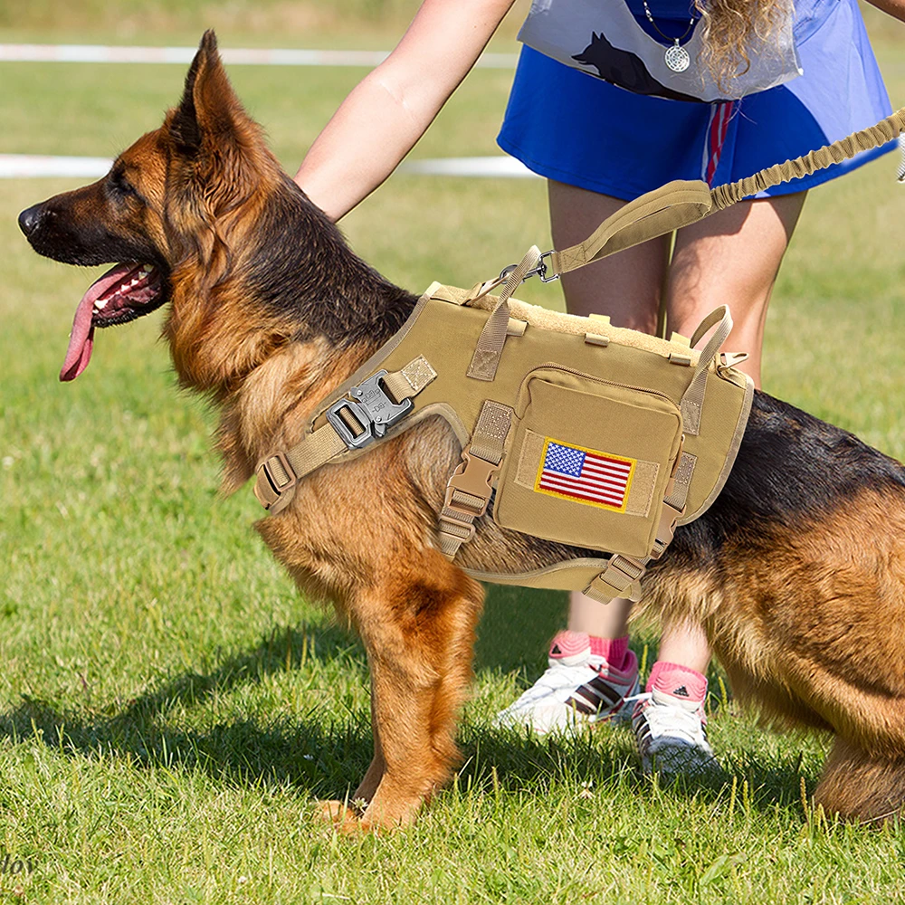 Coleira Tática para Cães Grandes com Bolsas e Bandeira - Imagem 5