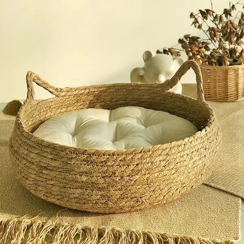 Cama Cesta para Gatos de Rattan com Almofada Macia 40 cm - Image 4