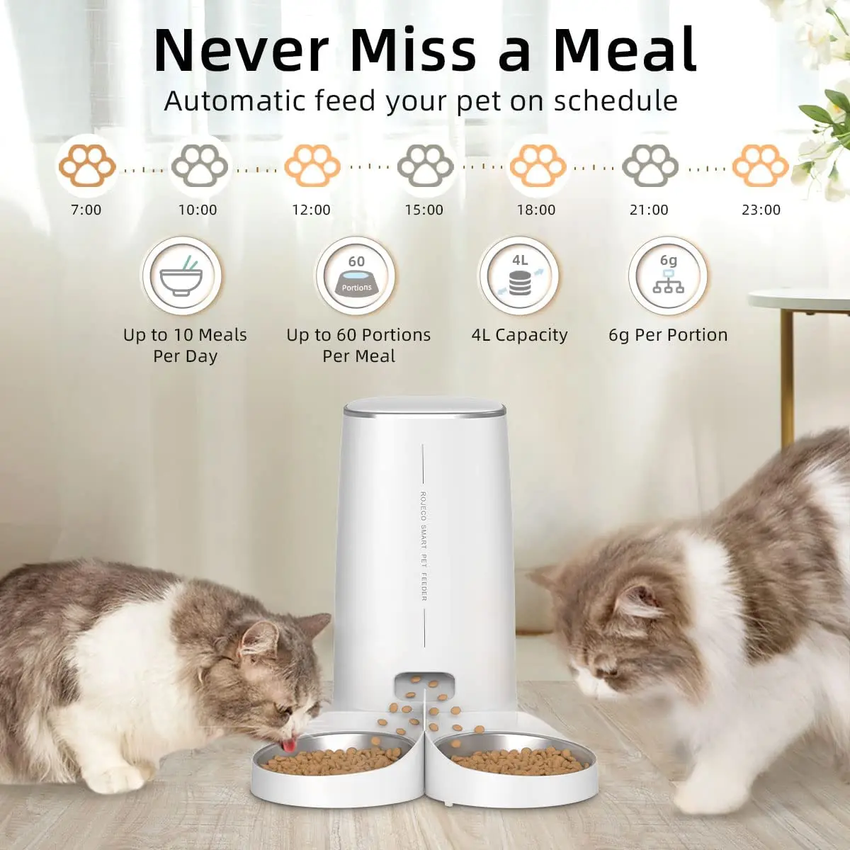 Rojeco Alimentador Automático para Gatos com Controle Remoto Wi-Fi - Image 2