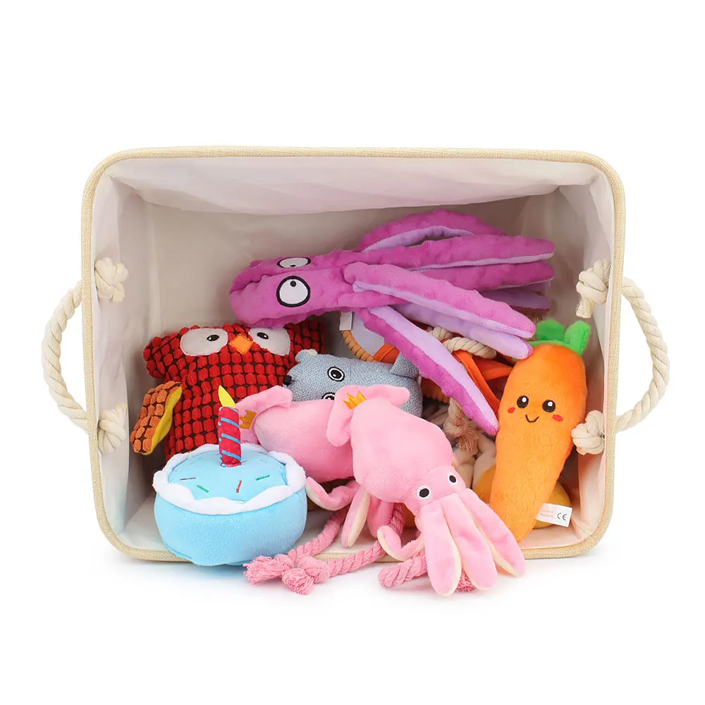 Cesto de Brinquedos para Cães Dobrável de Linho com Alças - Imagem 2