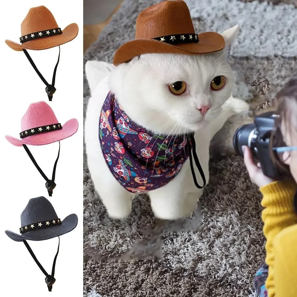 Chapéu de Cowboy para Gatos Ajustável Preto com Estrela - Imagem 2