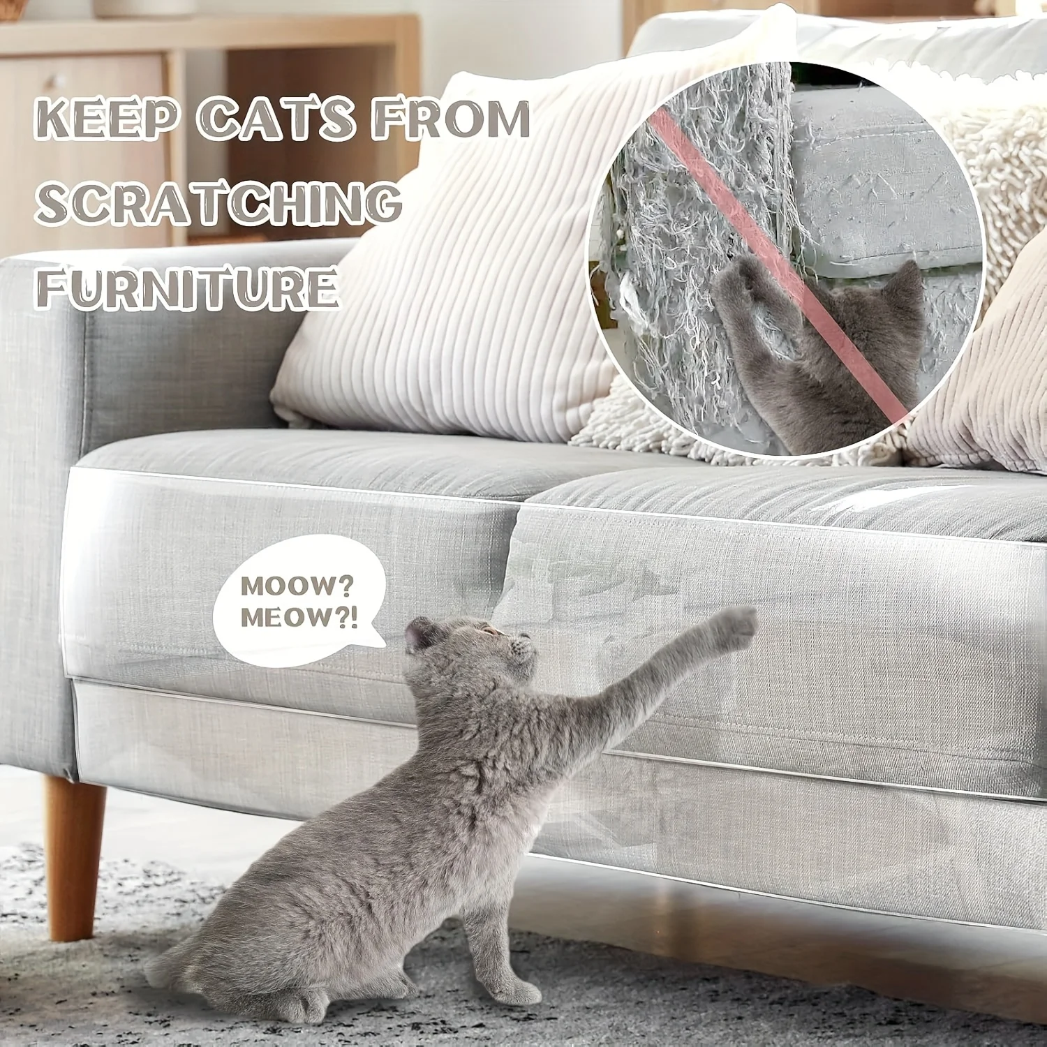 Filme Protetor para Gatos Autoadesivo Transparente para Móveis - Imagem 2