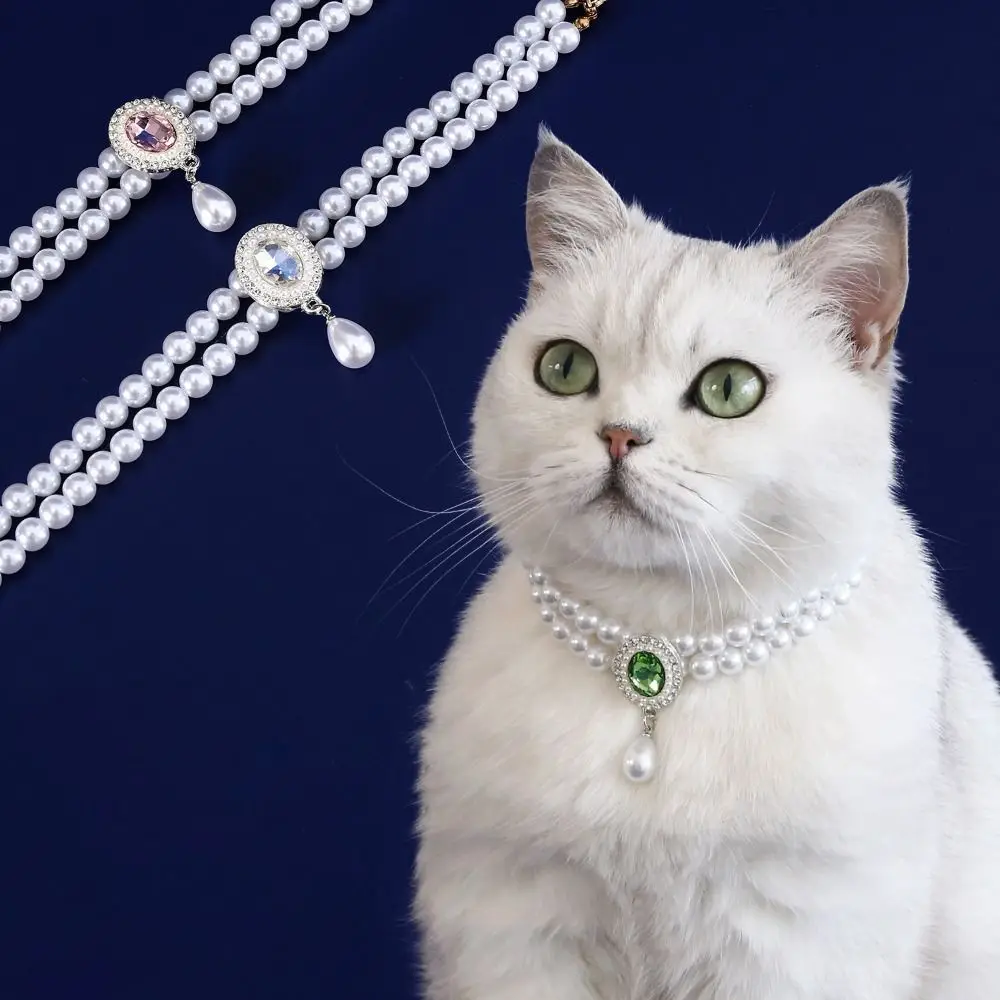 Coleira de Pérolas para Gatos e Cães Pequenos Ajustável com Pingente - Image 2