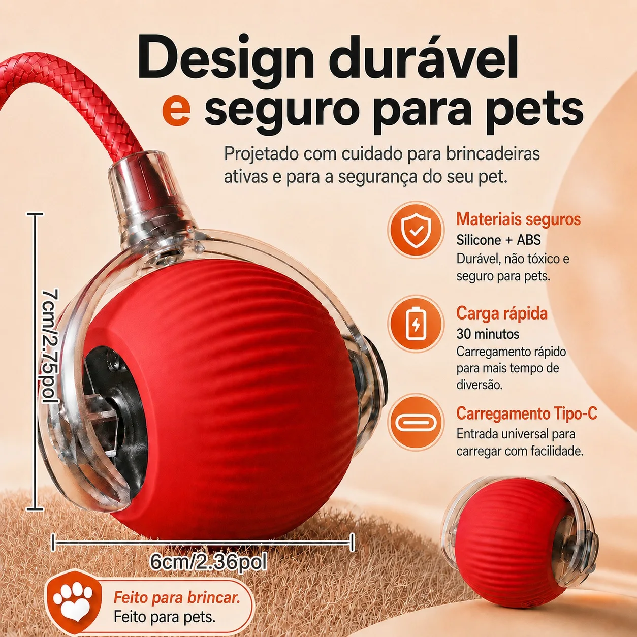 Brinquedo Interativo para Gatos Bola Automática Recarregável USB - Imagem 6