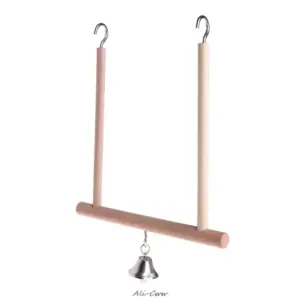 poleiro de madeira para pássaros com sino
