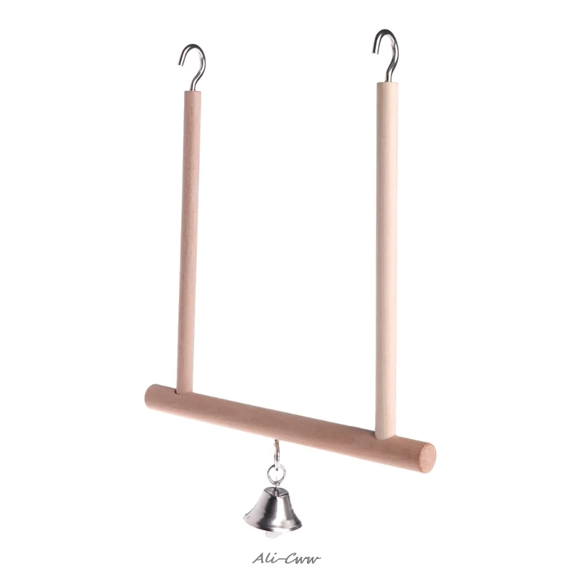 poleiro de madeira para pássaros com sino