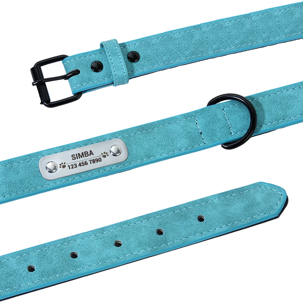 Coleira para Cães de Couro PVC Azul Céu com Gravação Personalizada - Imagem 3