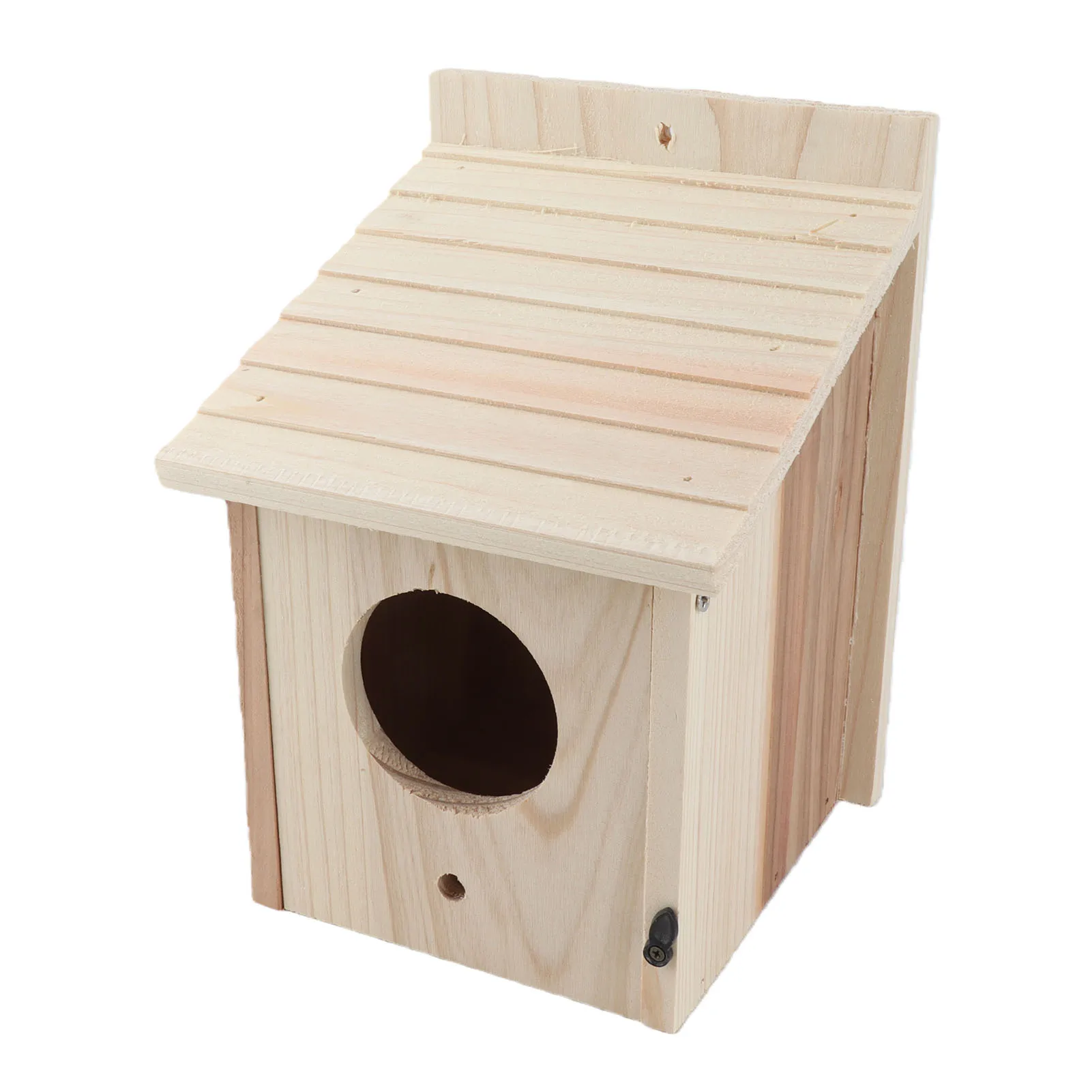 Casinha de Pássaros de Madeira Natural com Telhado Inclinado para Exterior - Imagem 4