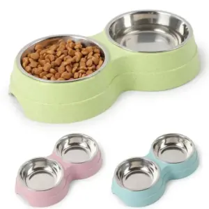 tigelas duplas de aço inoxidável para cães e gatos