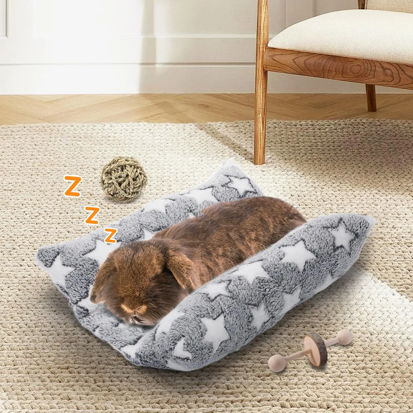 Cama para Coelhos de Pelúcia com Almofada Removível e Formato Côncavo - Imagem 4
