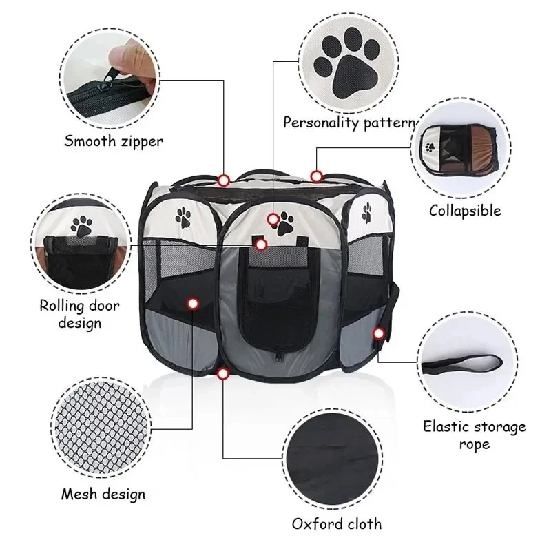 Tenda Dobrável para Pets de Pano Oxford Octogonal para Gatos e Cães Pequenos - Imagem 4