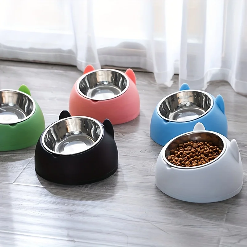 Tigela Dupla para Gatos e Cães Pequenos de Aço Inoxidável com Suporte Inclinado - Imagem 2