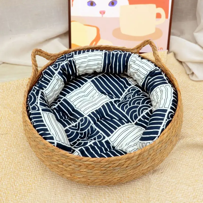 Cama Cesta para Gatos de Rattan com Almofada Macia 40 cm - Image 2