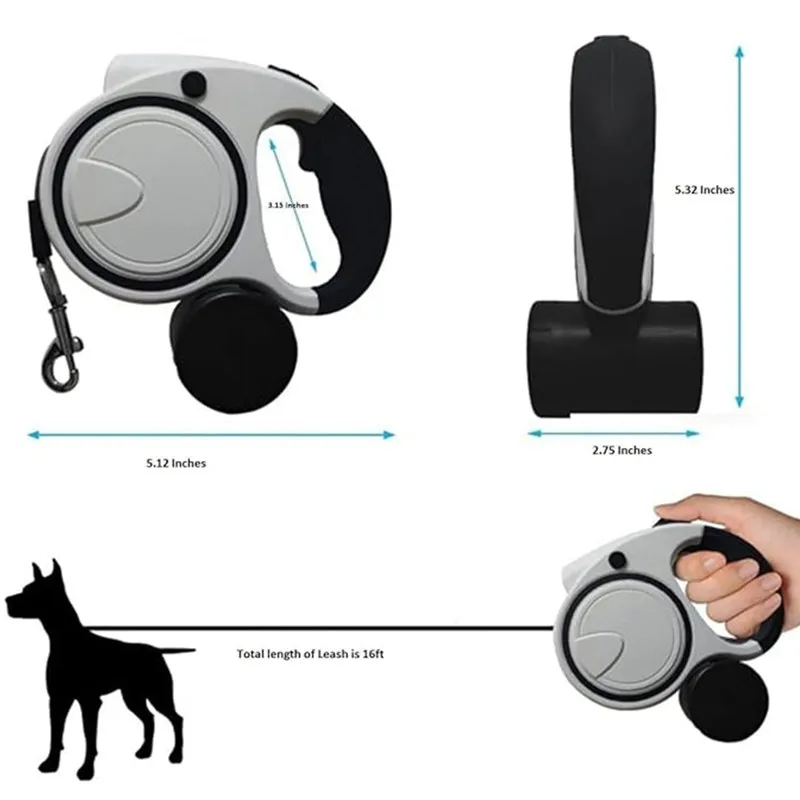 Coleira Retrátil para Cães com Lanterna e Dispenser - Imagem 6