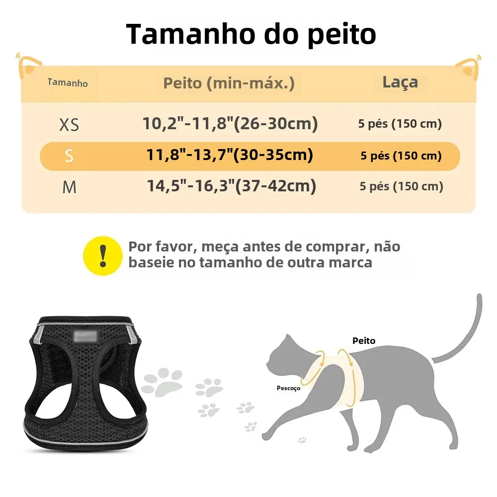 Coleira Peitoral Ajustável para Cães Pequenos e Gatos com Guia - Imagem 5