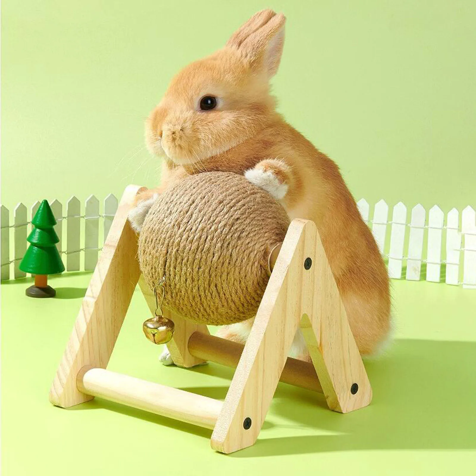 Brinquedo para Roer para Coelhos de Sisal e Madeira com Sino - Image 4