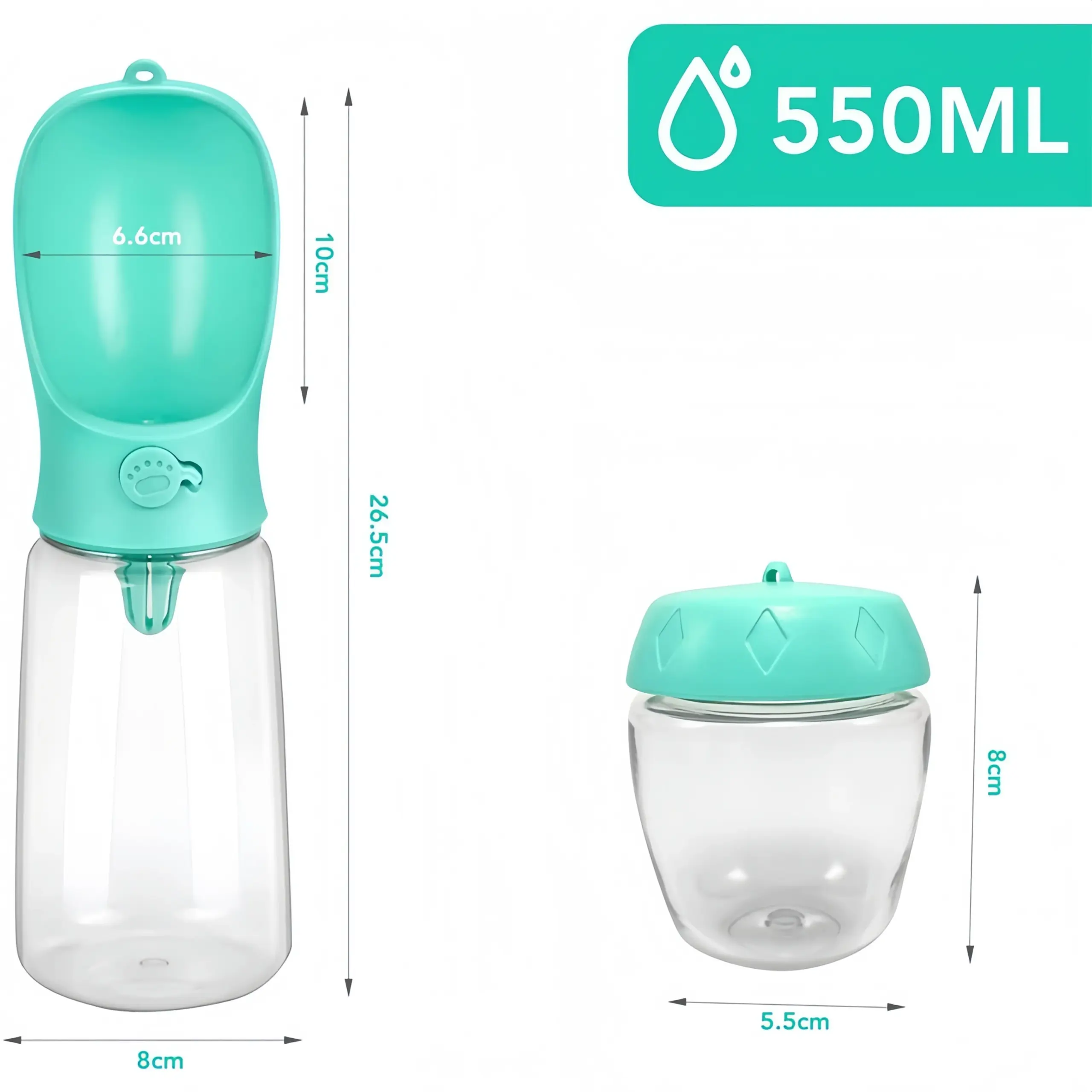 Garrafa de Água Portátil para Pets com Dispenser de Comida Rosa - Image 3