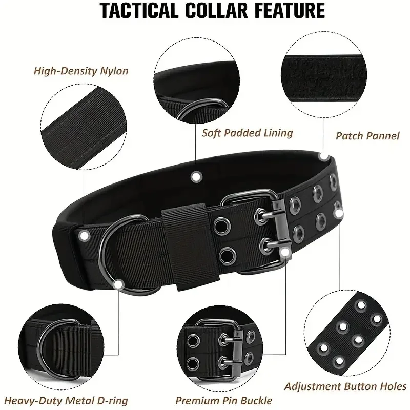 Coleira Tática para Cães Grandes de Nylon 1000D com Fivela Ajustável - Imagem 2