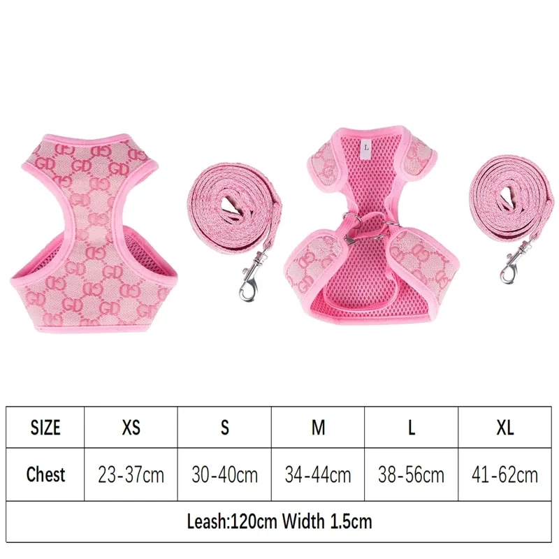 Conjunto Coleira e Guia para Cães Pequenos Malha Respirável Rosa - Image 4