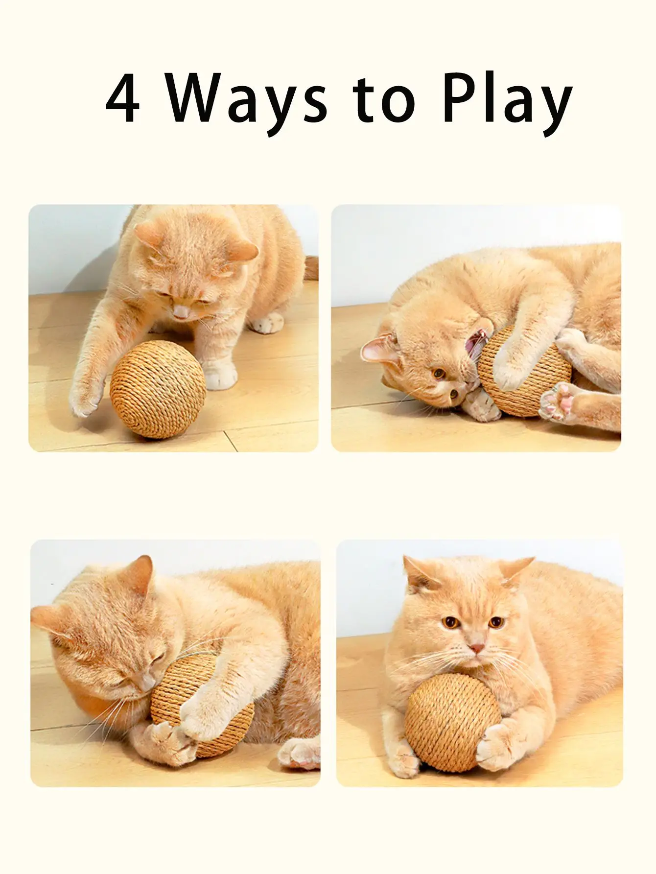 Bola de Sisal para Gatos 10 cm com Som para Arranhar e Brincar - Imagem 2